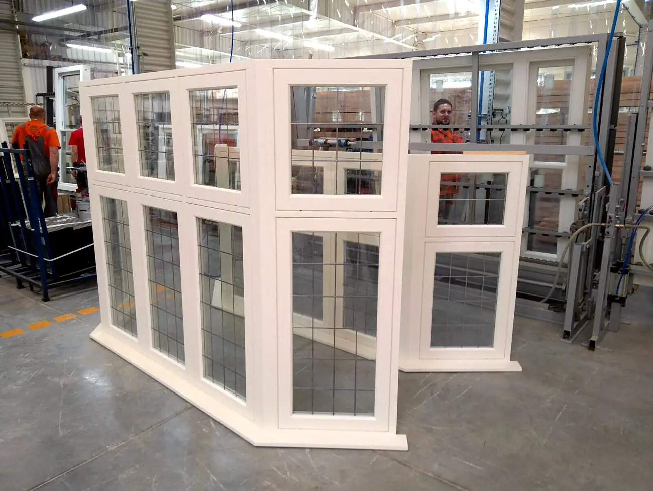 Leaded casement bay window under construction in the workshop